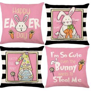 Easter Pillow Covers 18x18 Set of 4 Happy Easter Decorations Rabbit Bunny